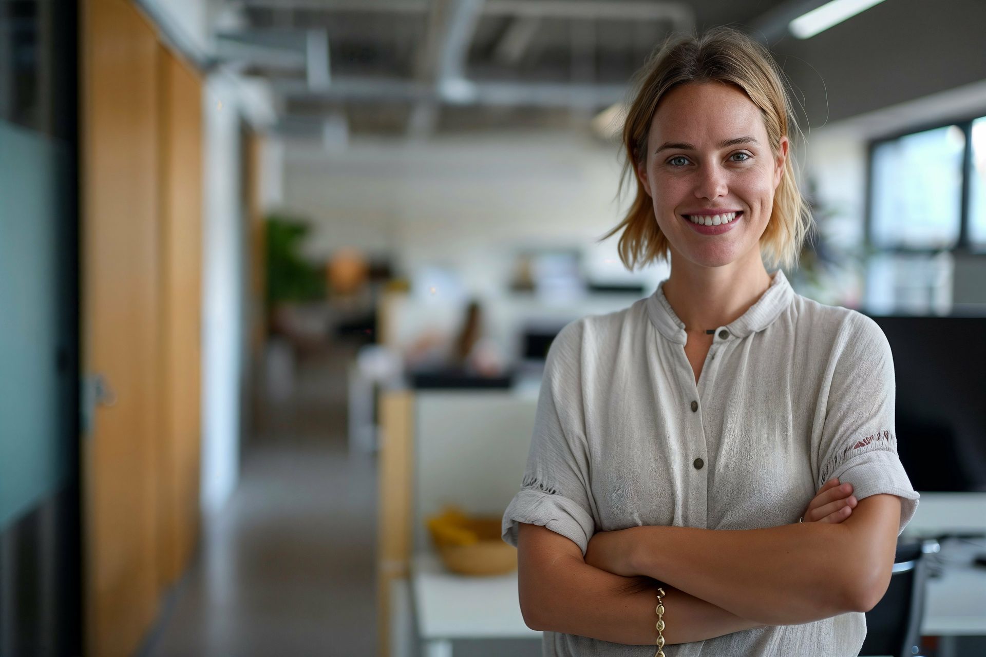 Existing Big Boy homepage hero image of a person in a business interior